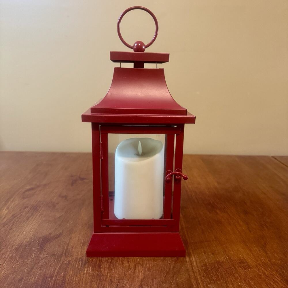Luminara Red Metal Lantern Flameless Candle LED Flicker Light Decor Tested